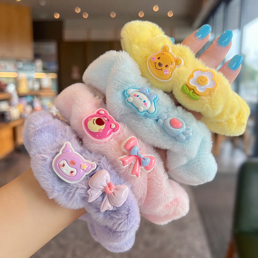 Cute Fluffy Scrunchies Set - Winnie The Pooh, Kuromi (Sanrio), Bear (Toy Story), Cinnamoroll (Sanrio)
